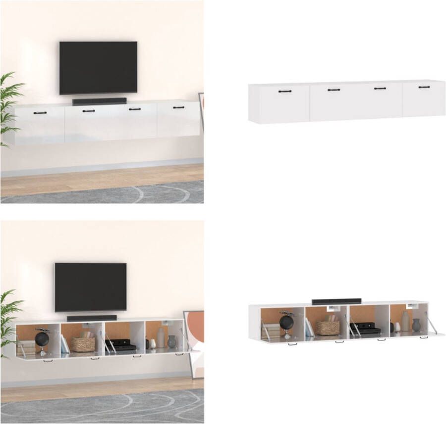 VidaXL Wandkasten 2 st 100x36-5x35 cm bewerkt hout hoogglans wit Wandkast Wandkasten Hangkast Hangende Kast