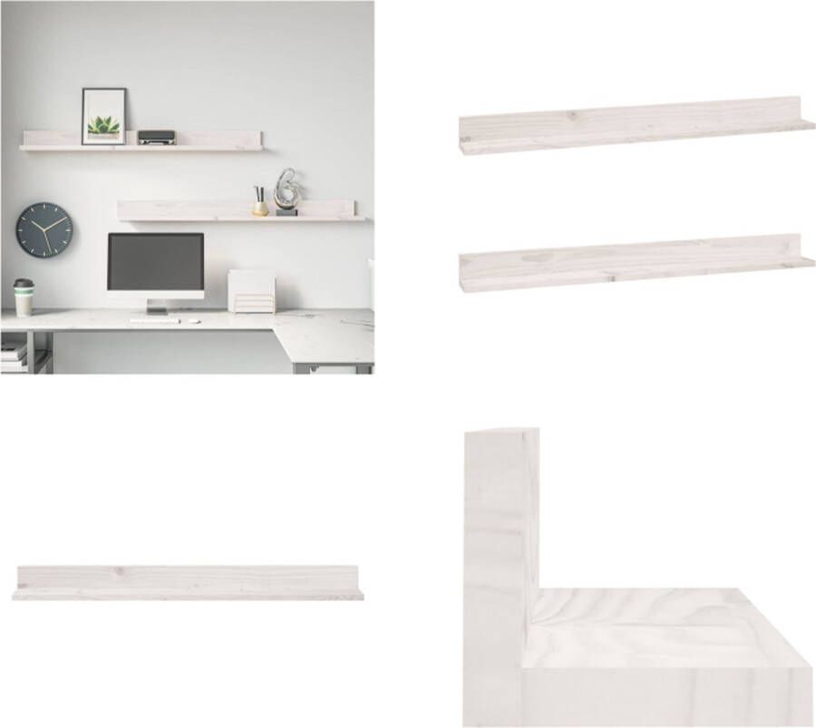 VidaXL Wandkasten 2 st 110x11x9 cm massief grenenhout wit Wandschap Wandschappen Zwevend Schap Plank