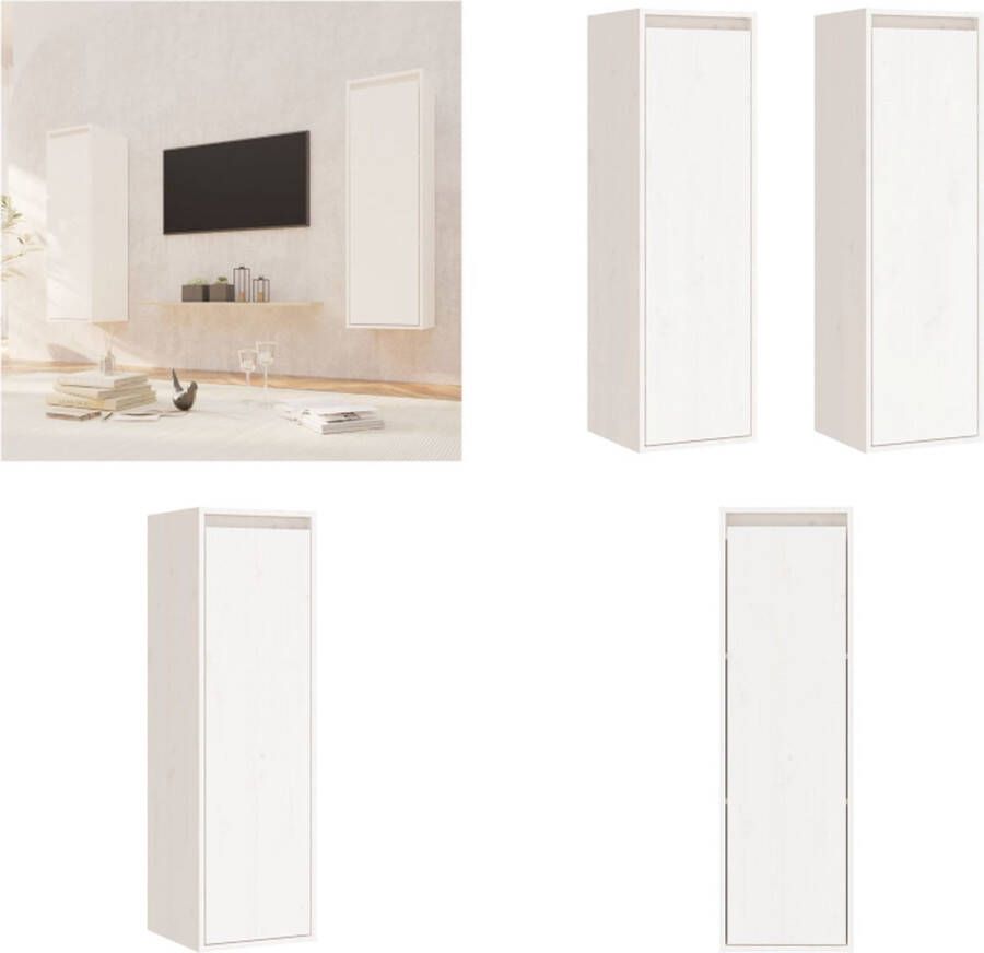 VidaXL Wandkasten 2 st 30x30x100 cm massief grenenhout wit Wandkast Wandkasten Hangkast Hangende Kast
