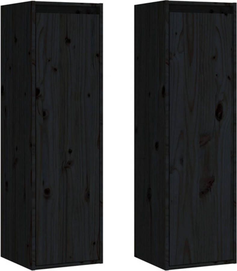 VidaXL Wandkasten 2 st 30x30x100 cm massief grenenhout zwart