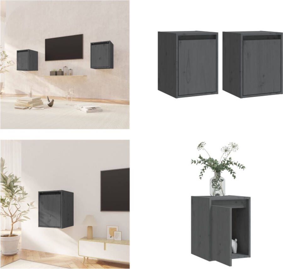 VidaXL Wandkasten 2 st 30x30x40 cm massief grenenhout grijs Wandkast Wandkasten Hangkast Wandgemonteerde Kast