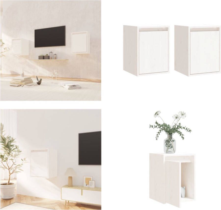 VidaXL Wandkasten 2 st 30x30x40 cm massief grenenhout wit Wandkast Wandkasten Hangkast Wandgemonteerde Kast
