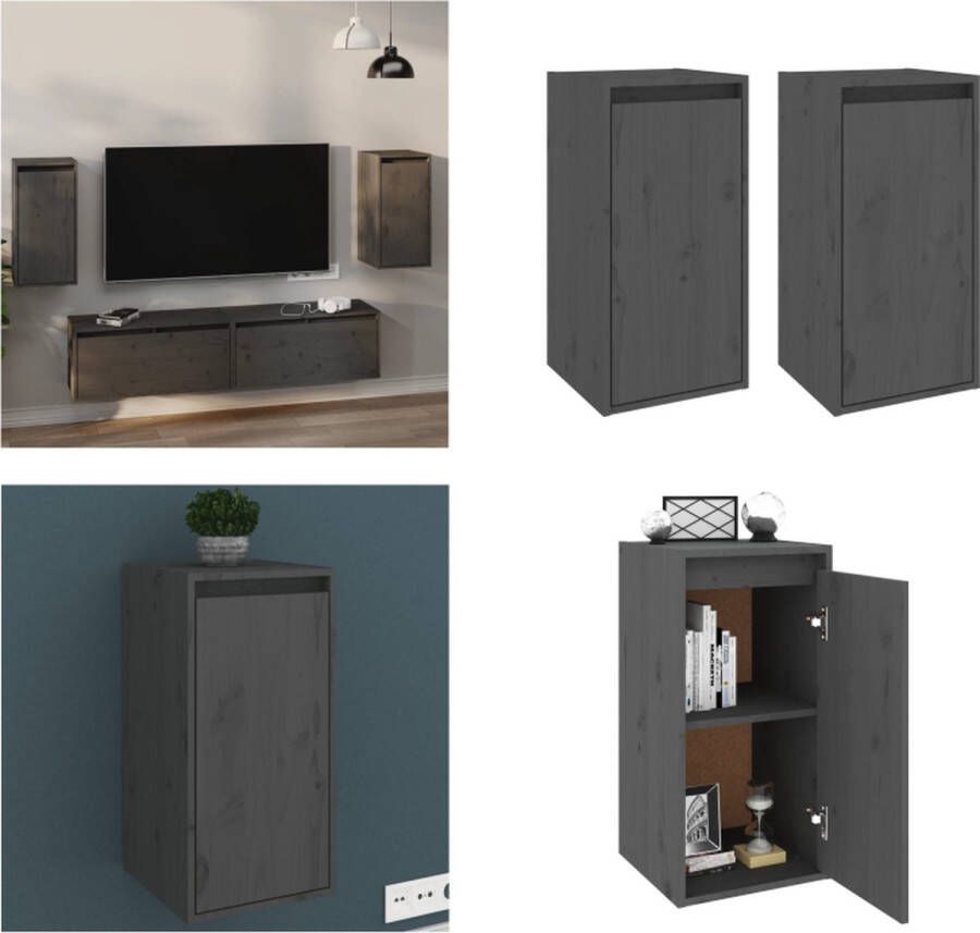 VidaXL Wandkasten 2 st 30x30x60 cm massief grenenhout grijs Wandkast Wandkasten Houten Wandkast Hangkast