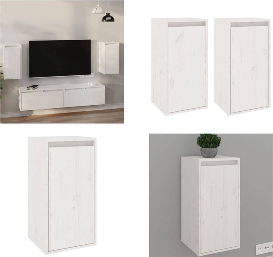 VidaXL Wandkasten 2 st 30x30x60 cm massief grenenhout wit - Foto 3