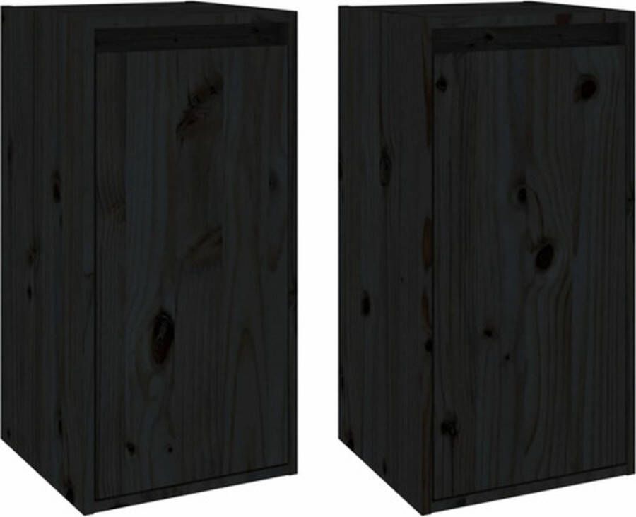 VidaXL Wandkasten 2 st 30x30x60 cm massief grenenhout zwart
