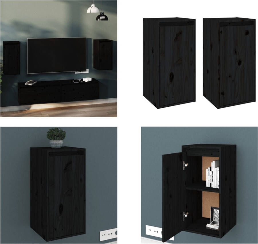 VidaXL Wandkasten 2 st 30x30x60 cm massief grenenhout zwart Wandkast Wandkasten Hangkast Wandgemonteerde Kast