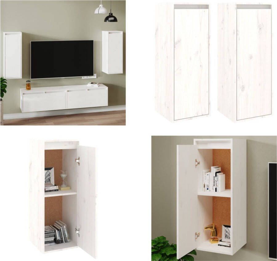 VidaXL Wandkasten 2 st 30x30x80 cm massief grenenhout wit Wandkast Wandkasten Hangkast Wandgemonteerde Kast