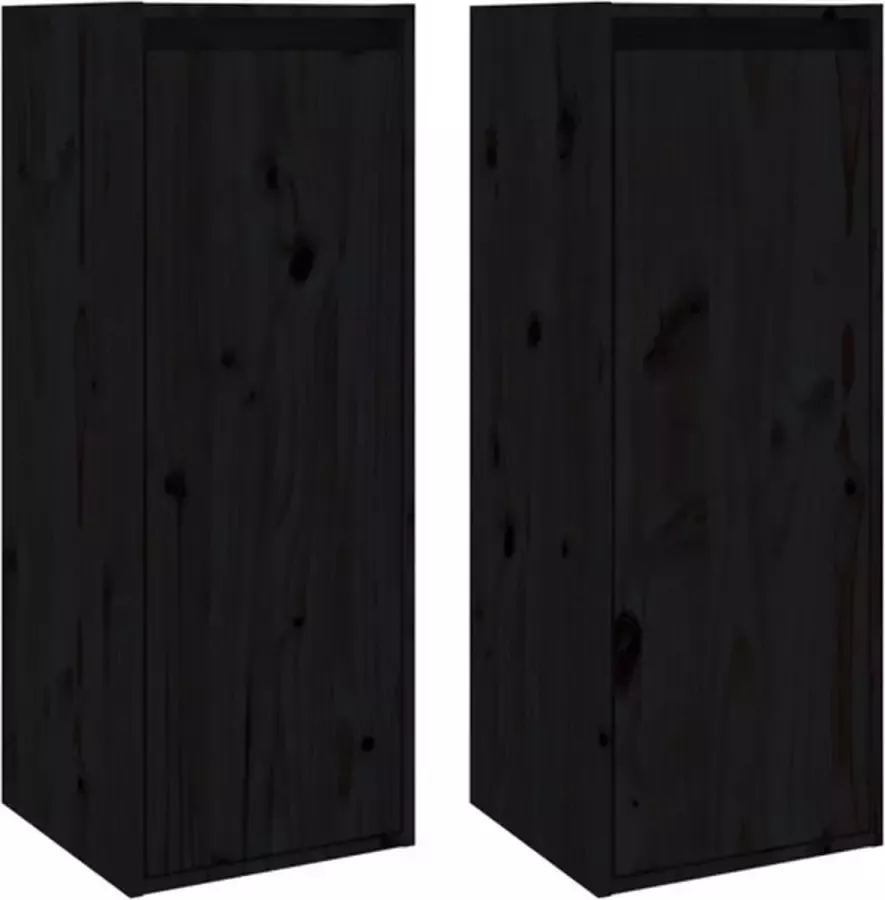 VIDAXL Wandkasten 2 st 30x30x80 cm massief grenenhout zwart - Foto 4
