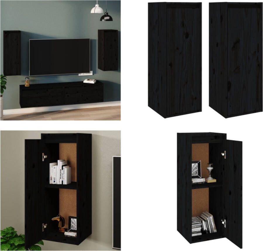 VidaXL Wandkasten 2 st 30x30x80 cm massief grenenhout zwart Wandkast Wandkasten Hangkast Wandgemonteerde Kast