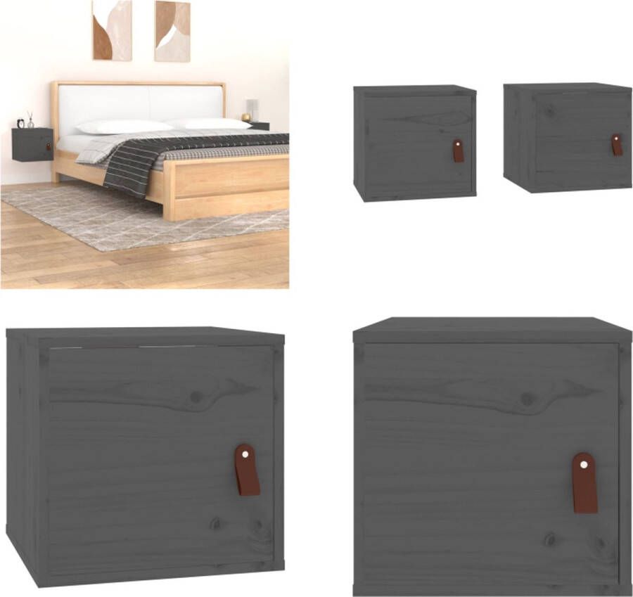 VidaXL Wandkasten 2 st 31-5x30x30 cm massief grenenhout grijs Wandkast Wandkasten Hangkast Hangende Kast