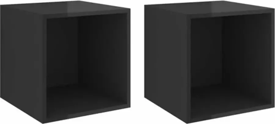 VIDAXL Wandkasten 2 st 37x37x37 cm spaanplaat hoogglans zwart - Foto 2
