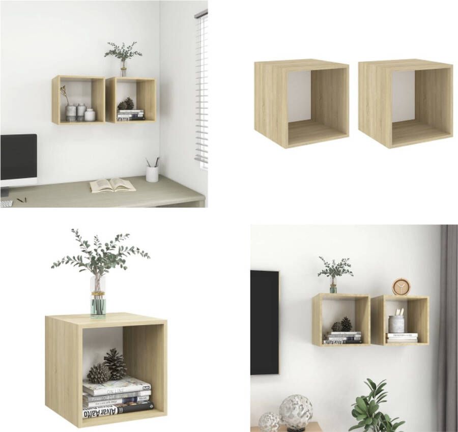 VidaXL Wandkasten 2 st 37x37x37 cm spaanplaat wit sonoma eikenkleurig Wandkast Wandkasten Hangkast Hangkasten