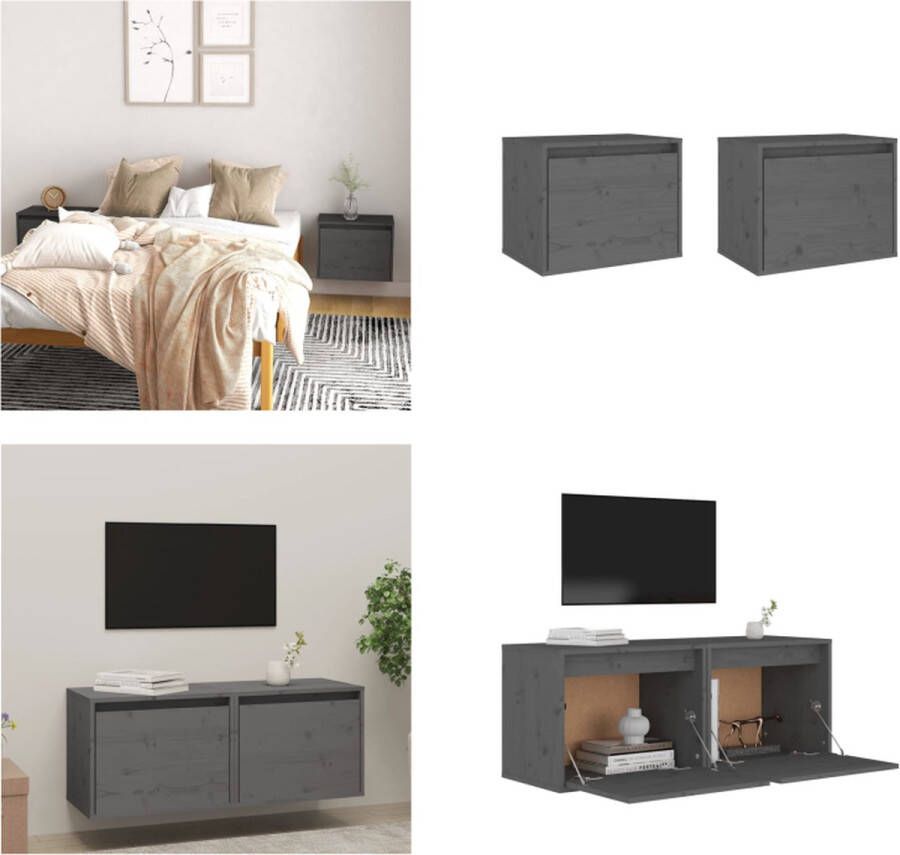VidaXL Wandkasten 2 st 45x30x35 cm massief grenenhout grijs Wandkast Wandkasten Hangkast Hangende Kast