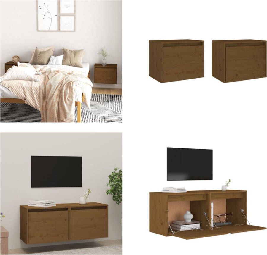 VidaXL Wandkasten 2 st 45x30x35 cm massief grenenhout honingbruin Wandkast Wandkasten Hangkast Hangende Kast