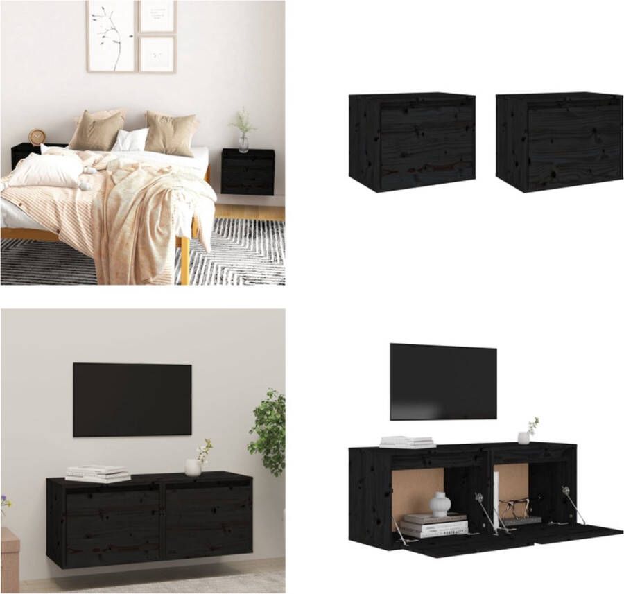 VidaXL Wandkasten 2 st 45x30x35 cm massief grenenhout zwart Wandkast Wandkasten Hangkast Hangende Kast