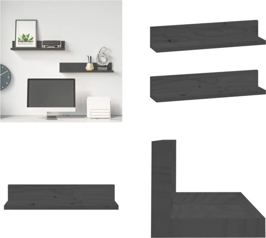 VidaXL Wandkasten 2 st 50x11x9 cm massief grenenhout grijs Wandschap Wandschappen Zwevend Schap Plank