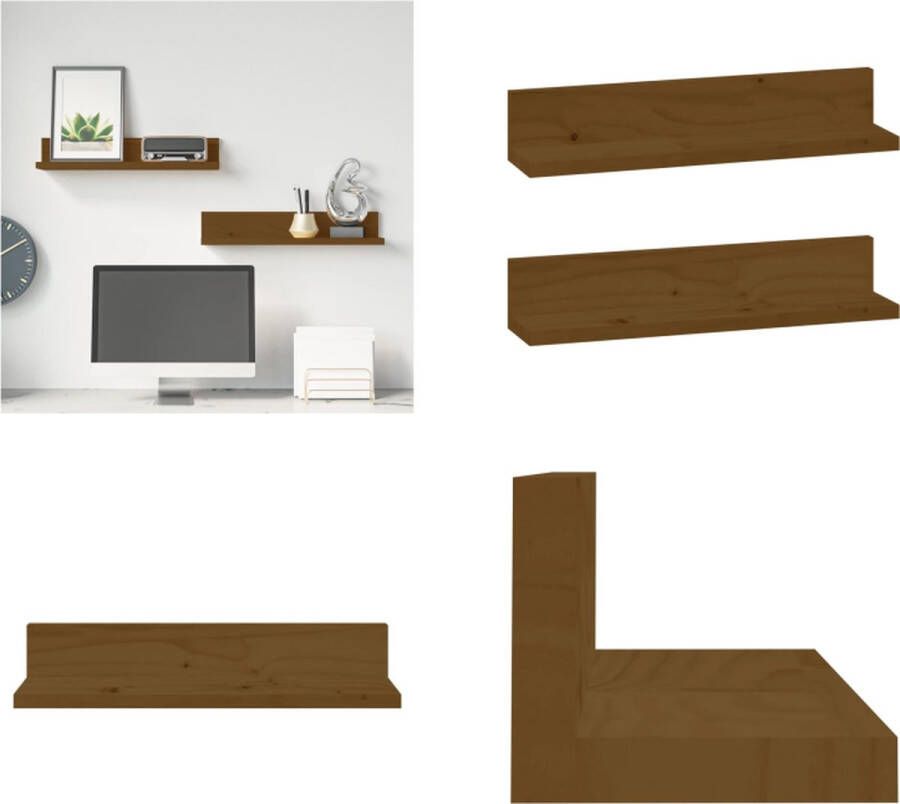 VidaXL Wandkasten 2 st 50x11x9 cm massief grenenhout honingbruin Wandschap Wandschappen Zwevend Schap Plank