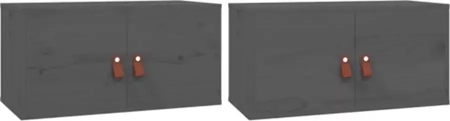 VIDAXL Wandkasten 2 st 60x30x30 cm massief grenenhout grijs - Foto 4