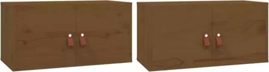 VIDAXL Wandkasten 2 st 60x30x30 cm massief grenenhout honingbruin - Foto 5