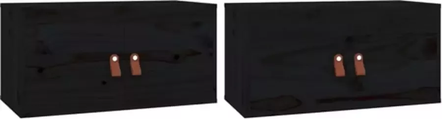 VIDAXL Wandkasten 2 st 60x30x30 cm massief grenenhout zwart - Foto 5