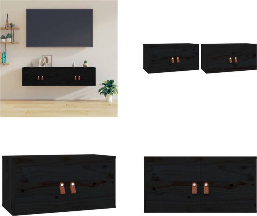 VidaXL Wandkasten 2 st 60x30x30 cm massief grenenhout zwart Wandkast Wandkasten Hangkast Hangende Kast