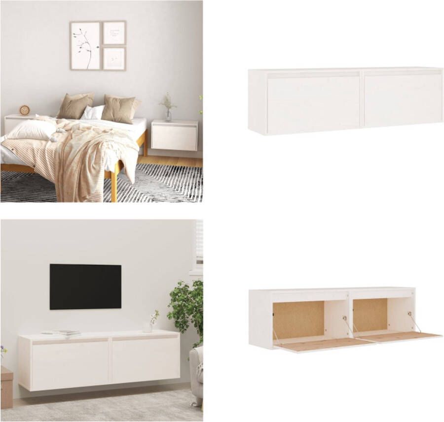 VidaXL Wandkasten 2 st 60x30x35 cm massief grenenhout wit Wandkast Wandkasten Hangkast Hangende Kast