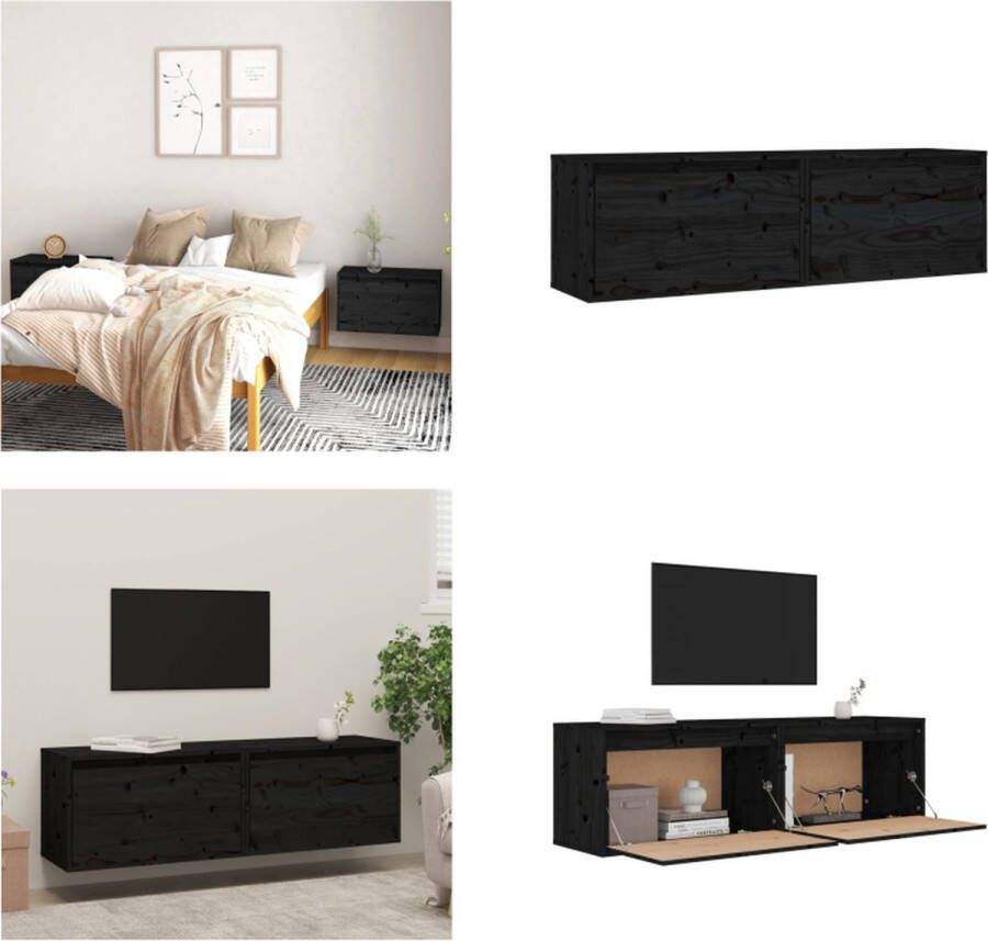 VidaXL Wandkasten 2 st 60x30x35 cm massief grenenhout zwart Wandkast Wandkasten Hangkast Hangende Kast