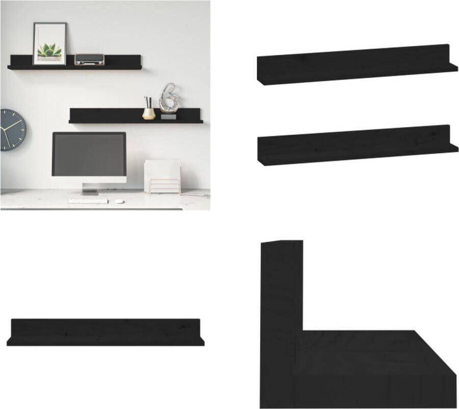 VidaXL Wandkasten 2 st 80x11x9 cm massief grenenhout zwart Wandschap Wandschappen Zwevend Schap Plank