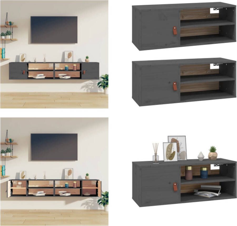 VidaXL Wandkasten 2 st 80x30x30 cm massief grenenhout grijs Wandkast Wandkasten Hangkast Hangende Kast - Foto 2