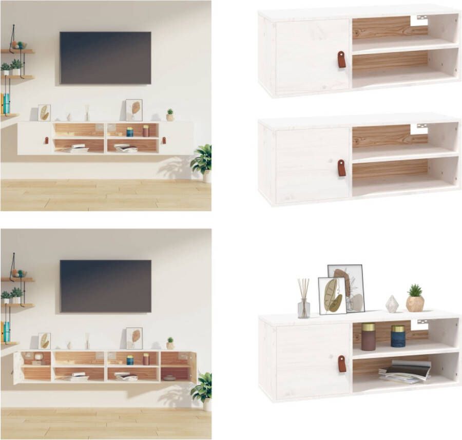 VidaXL Wandkasten 2 st 80x30x30 cm massief grenenhout wit Wandkast Wandkasten Hangkast Hangende Kast