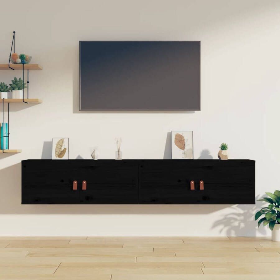 VidaXL Wandkasten 2 st 80x30x30 cm massief grenenhout zwart