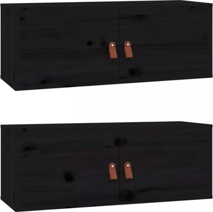 VidaXL Wandkasten 2 st 80x30x30 cm massief grenenhout zwart - Foto 3