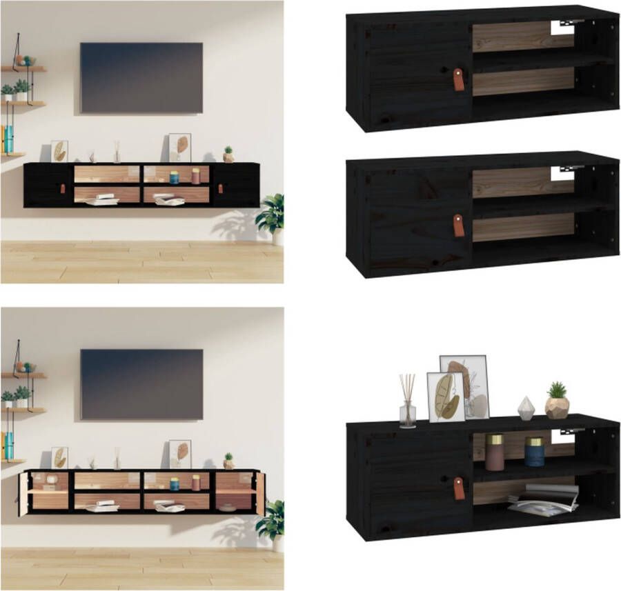 VidaXL Wandkasten 2 st 80x30x30 cm massief grenenhout zwart Wandkast Wandkasten Hangkast Hangende Kast