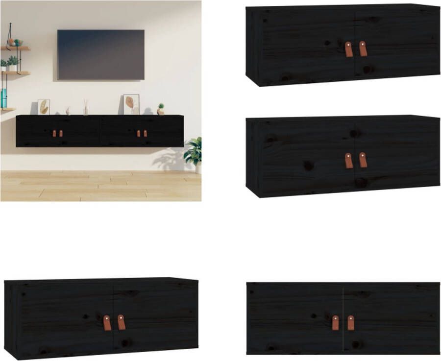 VidaXL Wandkasten 2 st 80x30x30 cm massief grenenhout zwart Wandkast Wandkasten Hangkast Hangende Kast
