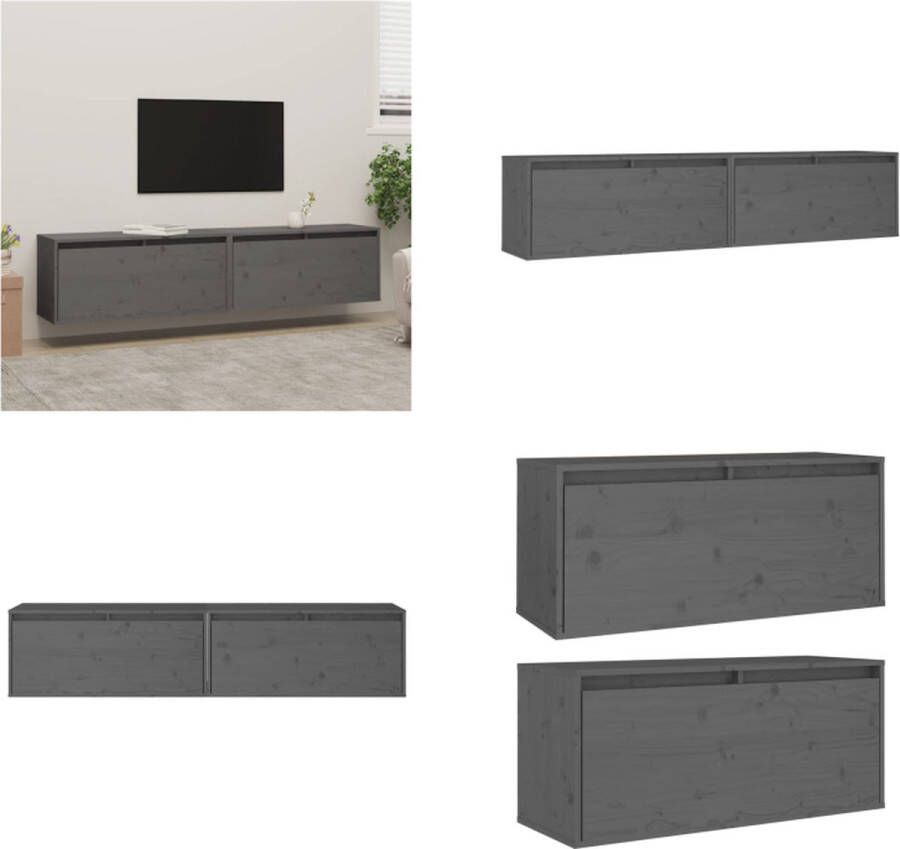 VidaXL Wandkasten 2 st 80x30x35 cm massief grenenhout grijs Wandkast Wandkasten Hangkast Hangende Kast