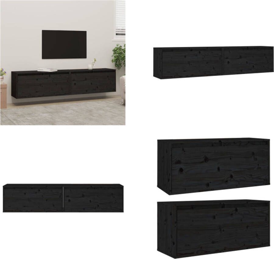 VidaXL Wandkasten 2 st 80x30x35 cm massief grenenhout zwart Wandkast Wandkasten Hangkast Hangende Kast