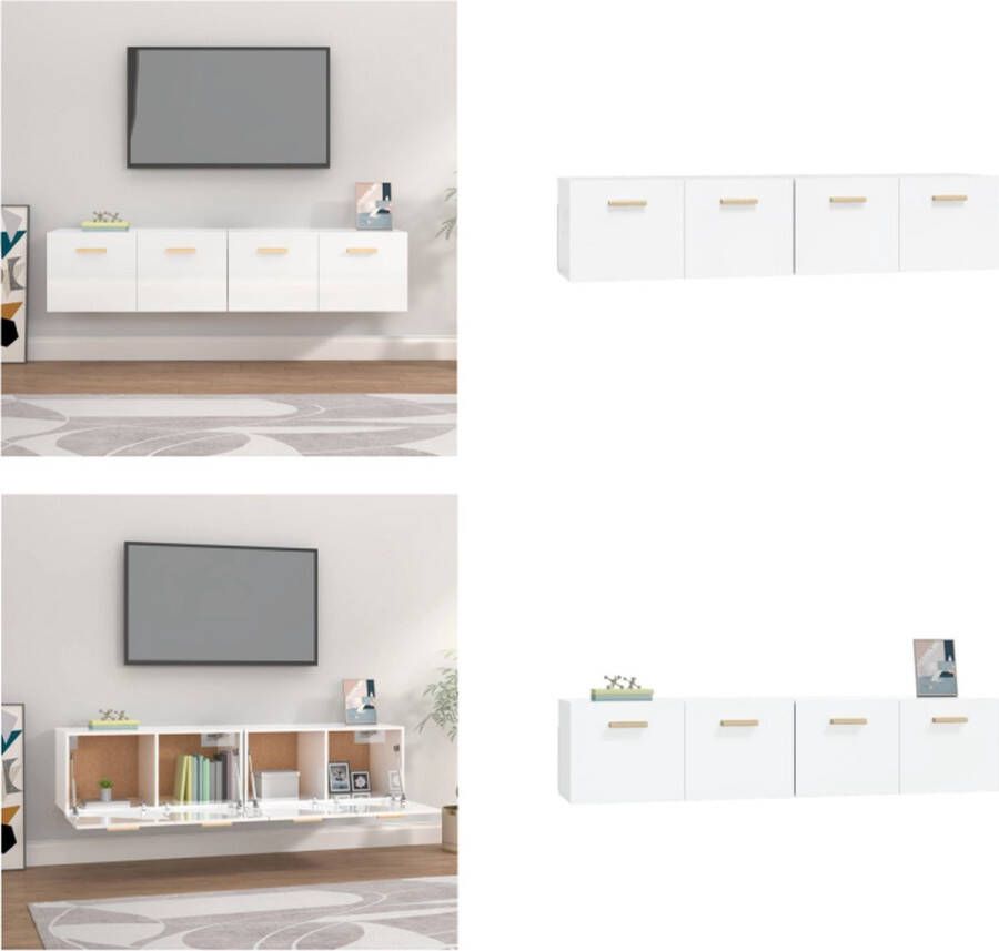 VidaXL Wandkasten 2 st 80x35x36 5 cm bewerkt hout hoogglans wit Wandkast Wandkasten Hangkast Hangende Kast