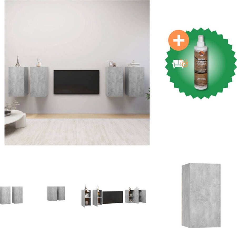 VidaXL Wandkasten Betongrijs Spaanplaat 30.5 x 30 x 60 cm 4x tv-meubel Kast Inclusief Houtreiniger en verfrisser
