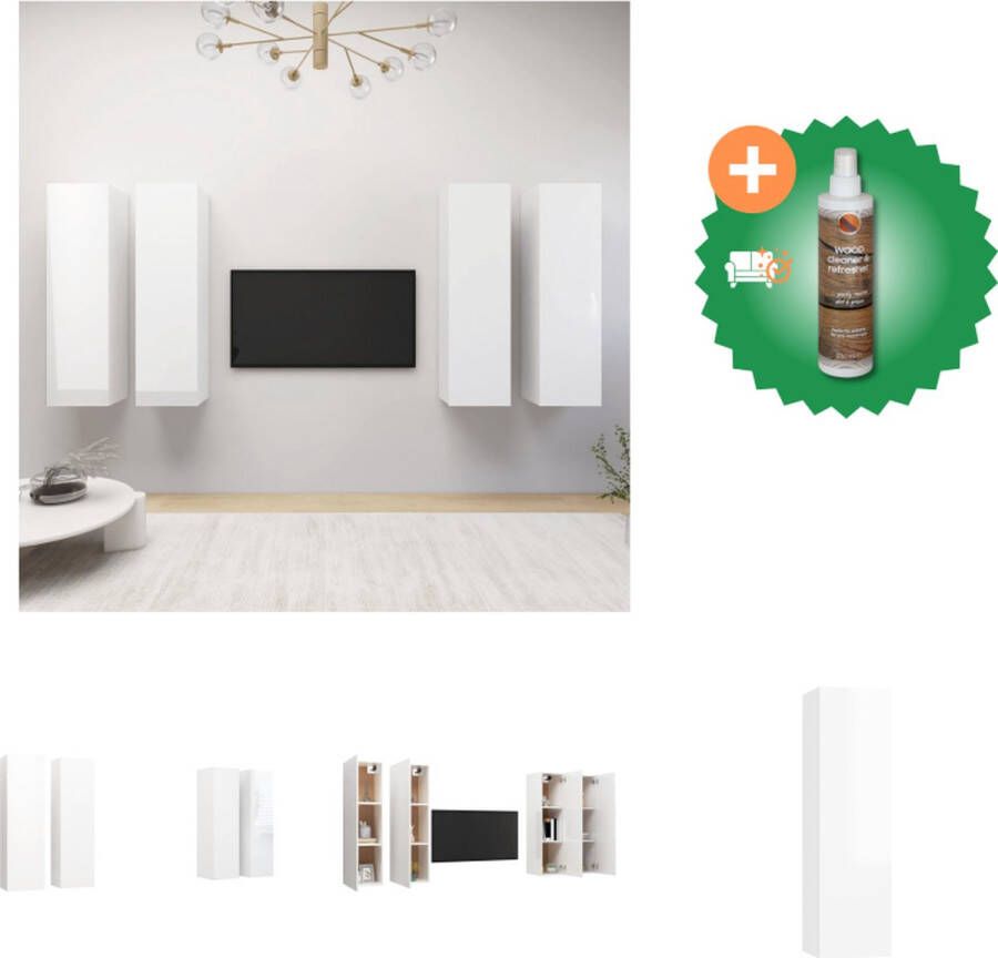 VidaXL Wandkasten Hoogglans wit 30.5 x 30 x 110 cm set van 4 tv-meubel Kast Inclusief Houtreiniger en verfrisser