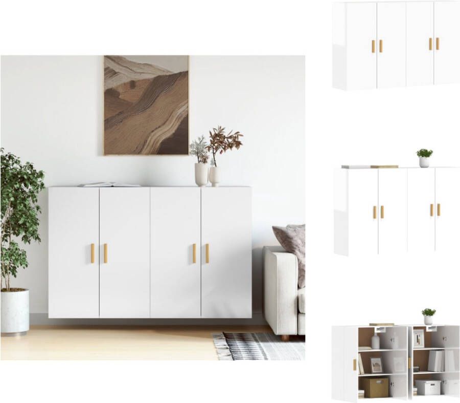 VidaXL Wandkast Wandkasten Hangkast Hangende Kast Hangkasten 2 st bewerkt hout hoogglans wit - Foto 2