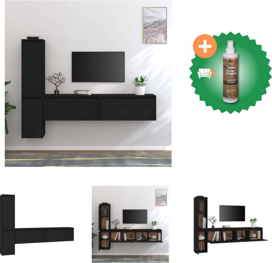 VidaXL Televisiemeubel Klassiek Massief grenenhout 80 x 30 x 35cm 30 x 30 x 80cm Zwart Kast Inclusief Houtreiniger en verfrisser