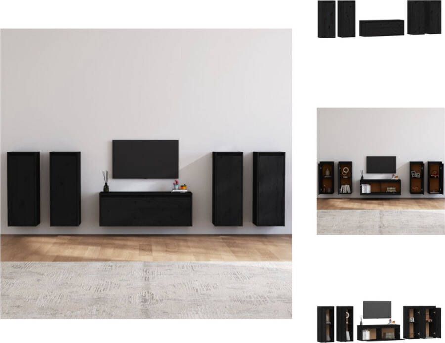 VidaXL Tv-kast Tv-kasten Tv-meubel Hifi-meubel Tv-meubelen 5 st massief grenenhout zwart - Foto 4