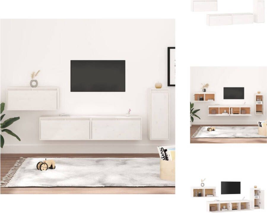 VidaXL Tv-meubelset Hangkasten Massief grenenhout Wit 45x30x35 cm 60x30x35 cm 80x30x35 cm Kast - Foto 9