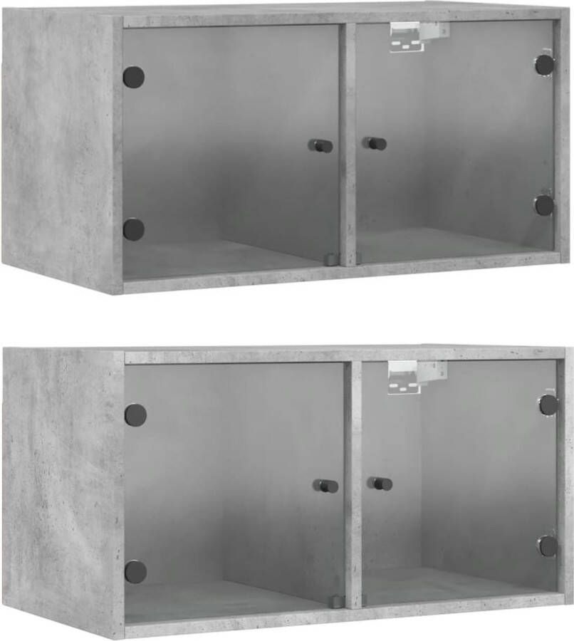 VidaXL -Wandkasten-met-glazen-deuren-2-st-68 5x37x35-cm-betongrijs - Foto 3