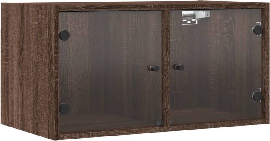 VidaXL -Wandkasten-met-glazen-deuren-2-st-68 5x37x35-cm-bruineikenkleur - Foto 4