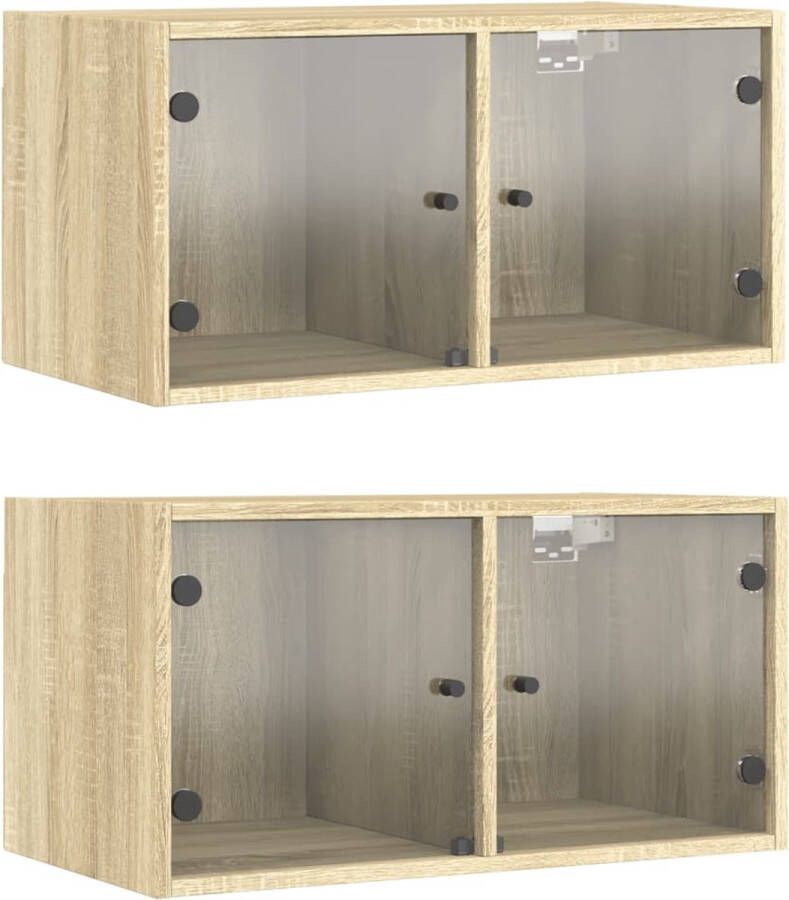 VidaXL -Wandkasten-met-glazen-deuren-2-st-68 5x37x35-cm-sonoma-eiken - Foto 3