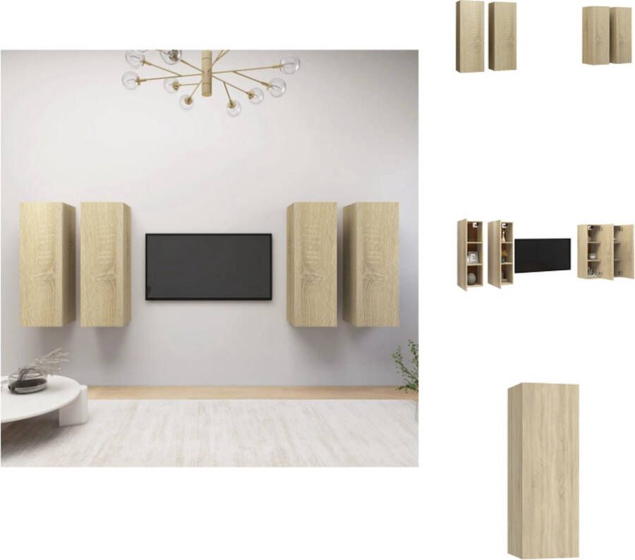 VidaXL Tv-kast Tv-kasten Televisiekast Televisiekasten Tv-meubelen 4 st 30-5x30x90 cm spaanplaat sonoma eikenkleurig - Foto 2