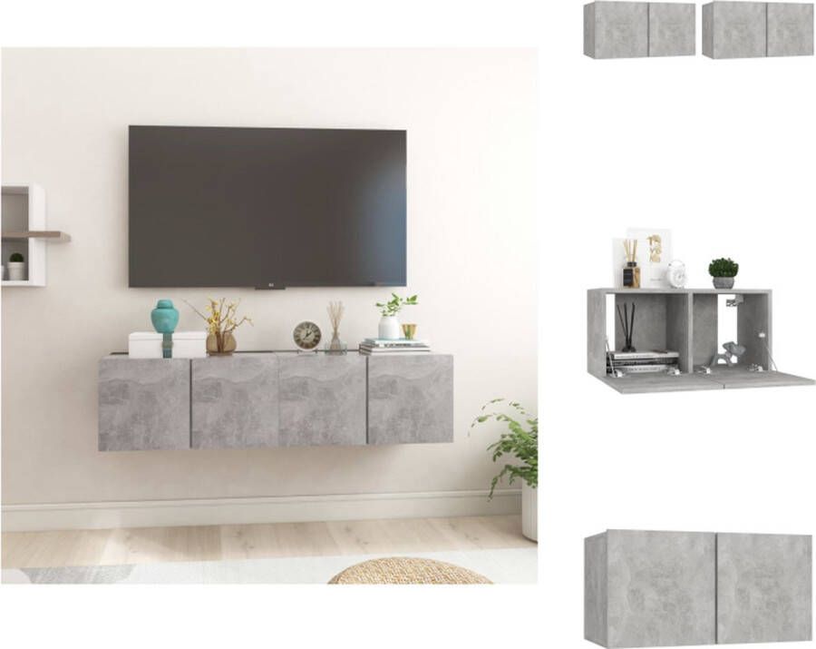 VidaXL Tv-meubel Tv-meubels Tv-kast Tv-kasten Tv-hangmeubelen 2 st 60x30x30 cm betongrijs - Foto 2