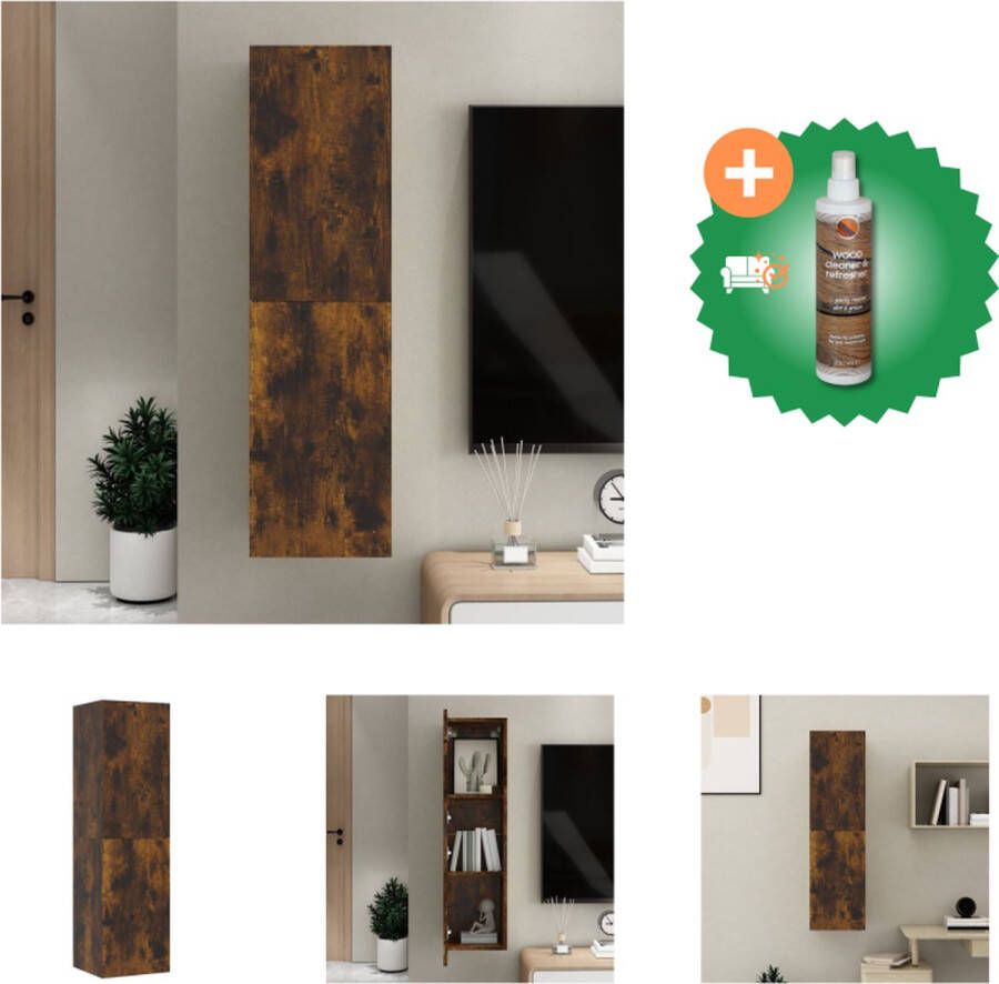 VidaXL Wandmeubel Hangend Gerookt Eiken TV-Meubel 30.5 x 30 x 110 cm Kast Inclusief Houtreiniger en verfrisser