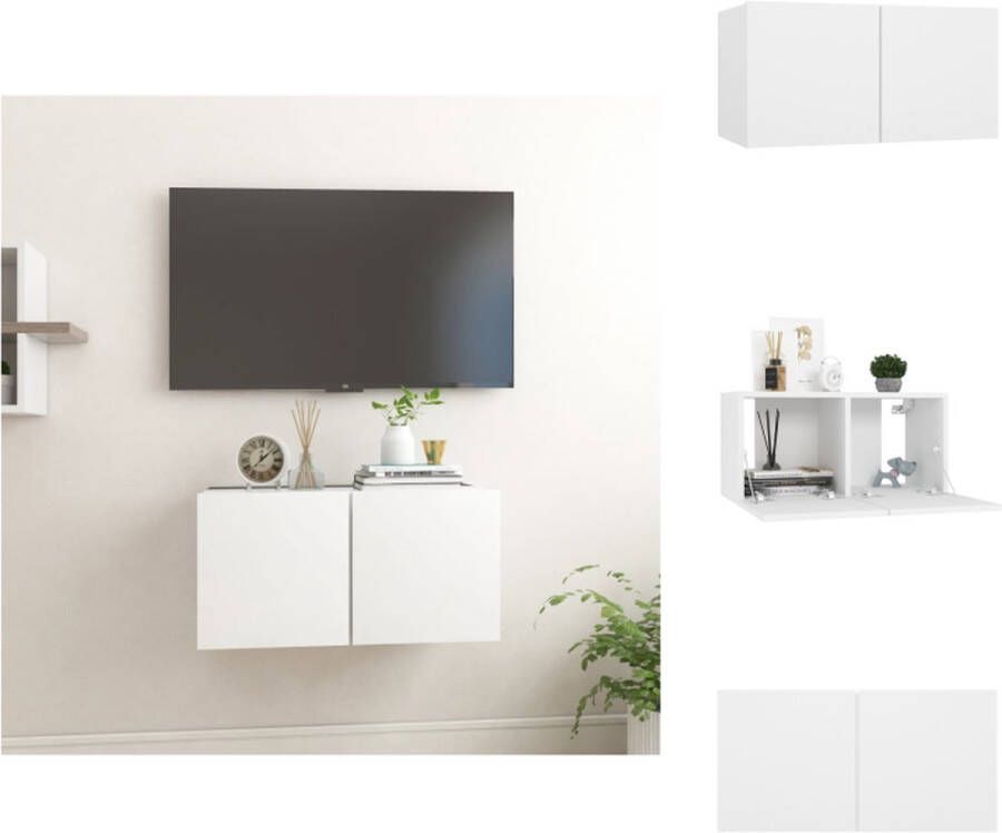 VidaXL Wandmeubel Hangende televisiekast Hifi-kast 60 x 30 x 30 cm Wit Bewerkt hout Kast - Foto 2